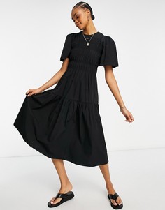 Черное платье миди со сборками Y.A.S-Черный цвет