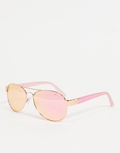 Солнцезащитные очки в стиле ретро с розовыми стеклами в золотистой оправе River Island-Золотистый