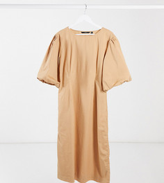 Бежевое платье миди из поплина с пышными рукавами Vero Moda Tall-Бежевый