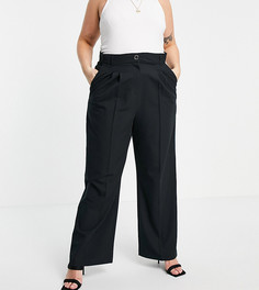 Черные брюки с широкими штанинами и складками River Island Plus-Черный