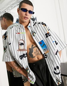 Oversized-рубашка свободного кроя в полоску и с принтом ASOS DESIGN-Белый