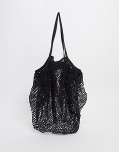 Черная плетеная сумка-тоут ASOS DESIGN-Черный цвет