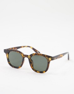 Пластиковые солнцезащитные очки в округлой оправе с темным черепаховым принтом ASOS DESIGN-Коричневый цвет