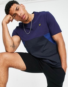 Футболка с геометрическими вставками трех цветов Lyle & Scott-Темно-синий