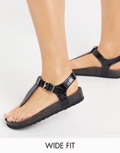 Черные сандалии для широкой стопы с крокодиловым эффектом London Rebel-Черный