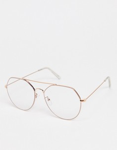 Декоративные очки-авиаторы с прозрачными линзами в металлической оправе цвета розового золота ASOS DESIGN-Золотистый