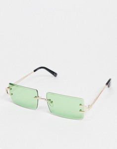 Зеленые солнцезащитные очки в винтажном стиле с зелеными линзами и отделкой на дужках ASOS DESIGN-Зеленый цвет