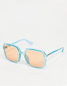 Солнцезащитные очки с крупной тонкой оправой голубого цвета в стиле 70-х и с оранжевыми линзами ASOS DESIGN-Голубой
