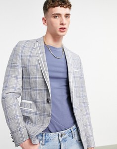 Льняной пиджак в серо-голубую клетку с двойным кантом Twisted Tailor-Серый