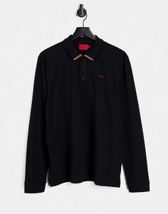 Черная футболка-поло с длинными рукавами HUGO Donol212-Черный