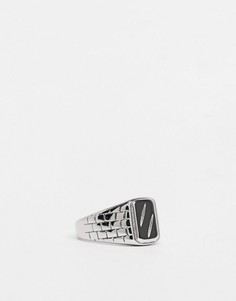 Серебристое кольцо-печатка из нержавеющей стали с рельефным узором ASOS DESIGN-Серебристый