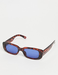 Прямоугольные солнцезащитные очки среднего размера в черепаховой оправе с синими линзами ASOS DESIGN-Коричневый цвет