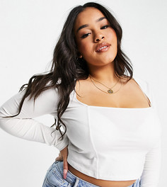 Кремовый кроп-топ с квадратным вырезом и декоративными швами ASOS DESIGN Curve-Белый