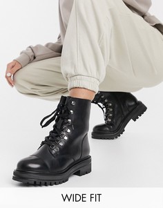 Кожаные массивные походные ботинки черного цвета для широкой стопы Rule London-Черный