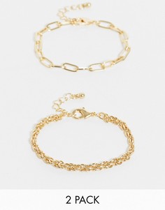 Эксклюзивный набор из 2 золотистых браслетов-цепочек с простым и крученым плетением DesignB London-Золотистый