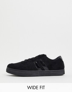 Черные кроссовки на шнуровке с полосками по бокам для широкой стопы London Rebel-Черный цвет