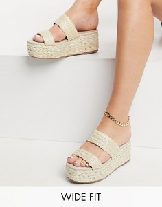 Бежевые плетеные мюли на плоской платформе для широкой стопы Truffle Collection-Нейтральный