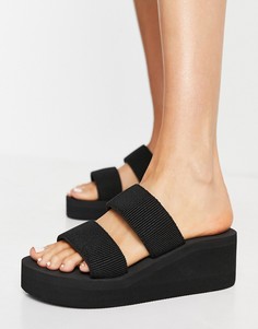 Черные сандалии на массивной плоской платформе с двойными ремешками Schuh-Черный цвет