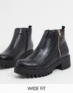 Черные ботинки для широкой стопы на массивной подошве Truffle Collection-Черный
