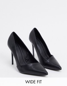 Черные остроносые туфли для широкой стопы на каблуке-шпильке Truffle Collection-Черный