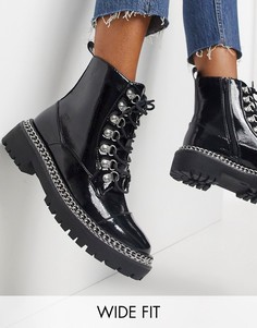 Черные походные ботинки для широкой стопы с цепочкой на подошве Truffle Collection-Черный