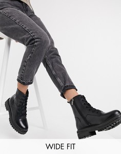 Черные кожаные массивные ботинки на шнуровке для широкой стопы Rule London-Черный цвет