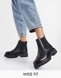 Черные кожаные массивные ботинки челси для широкой стопы Rule London-Черный