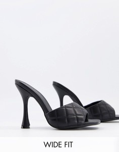 Стеганые мюли на каблуке с квадратным носком для широкой стопы Truffle Collection-Черный цвет