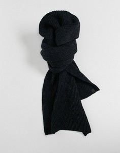 Черный меланжевый шарф из мериносовой шерсти в рубчик AllSaints-Черный цвет