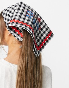 Бандана в клетку с тесьмой в форме зигзага и вышивкой ASOS DESIGN-Многоцветный