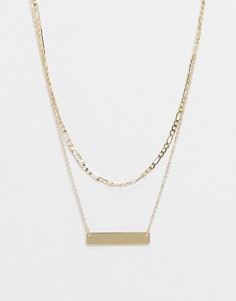 2 золотистых ожерелья-цепочки с плетением фигаро и подвеской-пластинкой DesignB London Exclusive-Золотистый