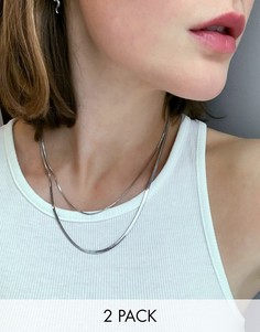 Набор из 2 эксклюзивных серебристых ожерелий в виде плоских цепочек с крупными звеньями DesignB London Curve-Серебристый