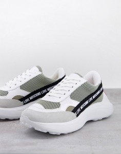 Бело-серые кроссовки на толстой подошве с логотипом Love Moschino-Серый