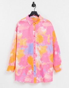 Атласная oversized-рубашка с ярким принтом тай-дай от комплекта Bershka-Многоцветный