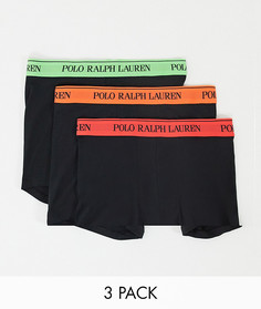 Набор из 3 черных боксеров-брифов с неоновым зеленым/оранжевым/красным поясом Polo Ralph Lauren-Черный