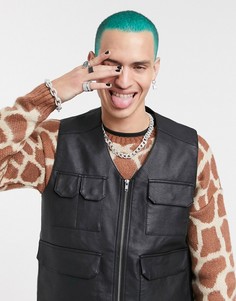 Черный жилет в стиле милитари из искусственной кожи ASOS DESIGN