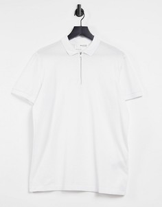 Белая футболка поло с короткой молнией Selected Homme-Белый