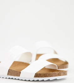 Эксклюзивные белые сандалии с фактурой под крокодила без застежки с двумя ремешками и формованной стелькой South Beach-Белый
