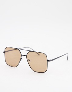 Солнцезащитные очки-авиаторы в черной матовой металлической оправе с коричневыми стеклами ASOS Design-Черный