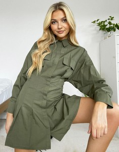 Oversize-футболка цвета хаки со складками Bershka-Зеленый цвет