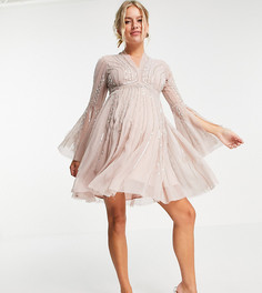 Декорированное платье мини с расклешенными юбкой и рукавами ASOS DESIGN Maternity-Розовый цвет