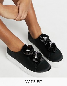 Черные кроссовки с цветками Simply Be Wide Fit-Черный