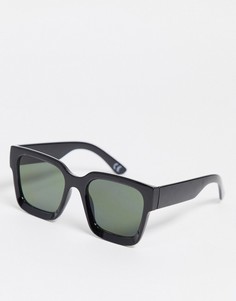 Черные блестящие солнцезащитные очки в массивной квадратной оправе из переработанного пластика со скошенным углом ASOS DESIGN-Черный цвет