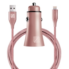 Автомобильное зарядное устройство Lenzza Razzo Metallic Car Charger Lightning, розовое золото