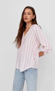 Stradivarius Рубашка В Полоску С Рукавами 3/4 Пастельно-Розовый Xs