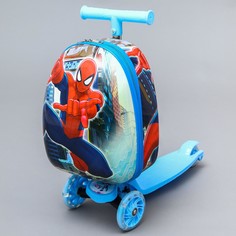 Чемодан детский человек-паук, с самокатом, отдел на молнии, 3 колеса, marvel Disney