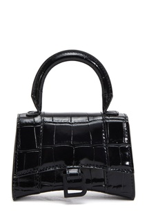 Черная кожаная сумка с тиснением Hourglass Mini Balenciaga