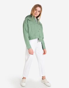 Оливковая джинсовая куртка oversize со съёмным капюшоном для девочки Gloria Jeans