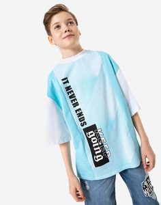 Голубая футболка с принтом для мальчика Gloria Jeans