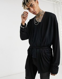 Кимоно в стиле oversized из вискозы черного цвета с длинными рукавами и поясом ASOS DESIGN-Черный